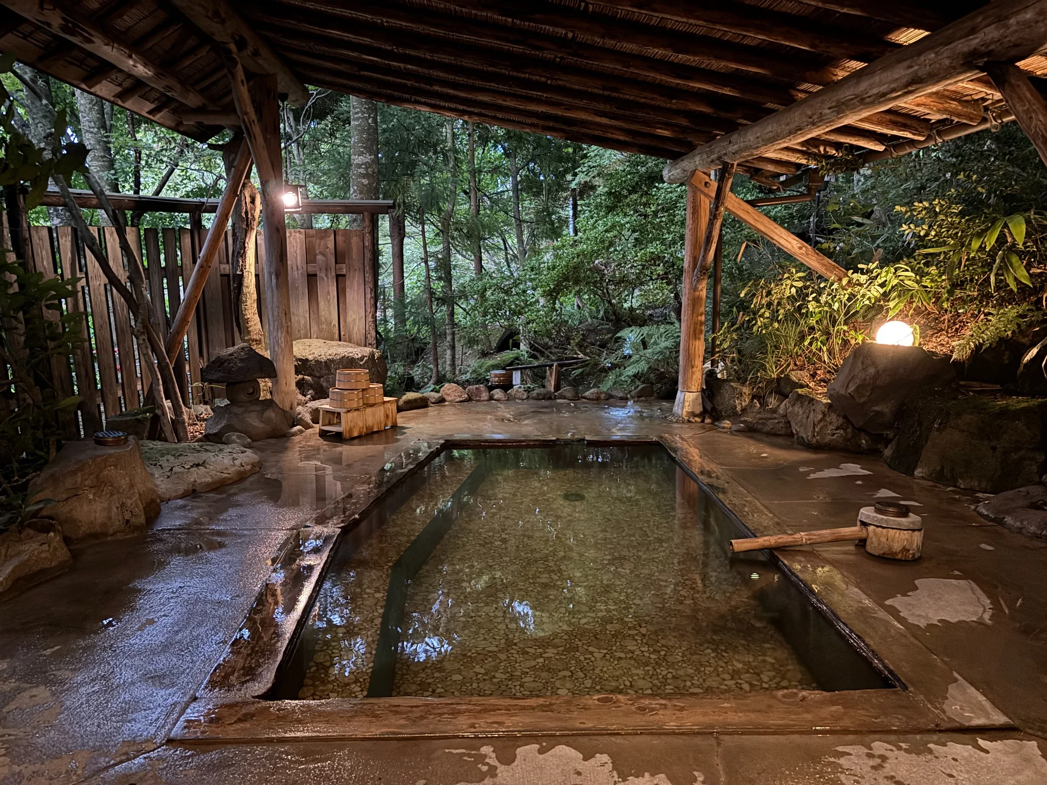 Private outdoor bath Mori no Yu surrounded by forest at Ryokan Onuma